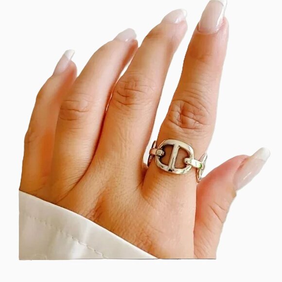 New Sterling Silver 925 ANCHOR CHAIN LINK RING, Statement Ring Size 7 - Picture 2 of 5